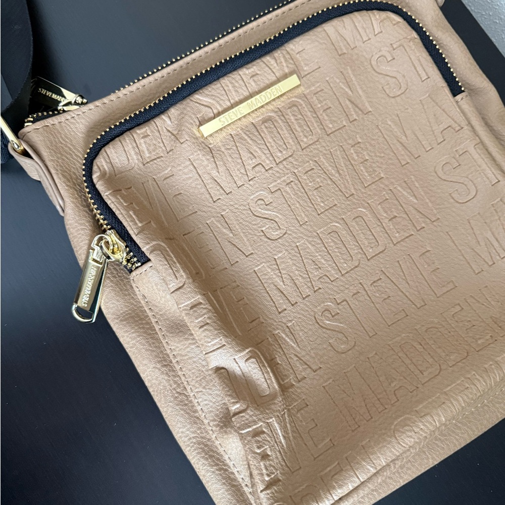 Steve Madden Tan Logo Embossed Crossbody Bag Neutral Everyday Purse